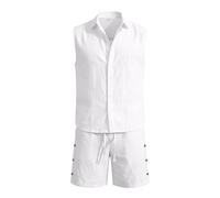 Set di abbigliamento da uomo 2026, con colletto abbinato, casual, per l'estate e per tutti i giorni, con un look stagionale coordinato, una finitura morbida e facile, bianco, M