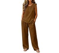 Set di abbigliamento estivo da donna in due pezzi, con maniche a farfalla, canottiera e pantaloni lunghi, elegante, per il tempo libero, dolce ed elegante, abito estivo da spiaggia, per vacanze, stile