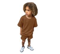 Set di abbigliamento Generisch per neonati, 2 pezzi, tuta da allenamento estiva, per ragazzi e ragazze, a maniche corte, T-shirt solida con pantaloncini, marrone, per bambini, marrone, 3-4 Anni