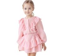 Set di abbigliamento per bambine 2026 Due Pezzi Vestito da Ragazza In Stile Britannico: Camicetta Con Maniche a Sbuffo Gonna Con Cotone Girocollo T-shirt Sport Set, Colore: rosa., 7-8 Anni
