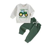 Set di abbigliamento per bambini, con stampa trattore, 2 pezzi, felpa a maniche lunghe + pantaloni da jogging / sport, tuta autunno e inverno, grigio, 2-3 anni