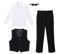 Set di Abbigliamento per Bambino Ragazzi Completi e Coordinati Camicia a Maniche Lunghe Pantaloni Cravatta a Farfalla Gilet 4pz Abiti da Cerimonia Smoking Completi da Sposa da Uomo Nero 11-12 Anni