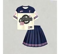 Set di abbigliamento per ragazze con vibrazioni dolci e fresche! Il design a blocchi di colore bianco, rosa e nero è super accattivante, la maglietta ha uno stile street; il design a blocchi di colore