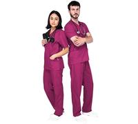 Set di abbigliamento professionale medico unisex - Casacca donna uomo vestibilità morbida e confortevole uniforme cura abbigliamento da lavoro set casacca cura moderno tessuto traspirante, bordeaux, S