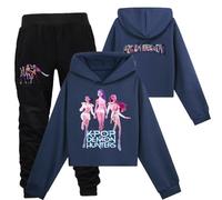 Set di abbigliamento unisex con cappuccio e pantaloni, 2 pezzi, motivo: cacciatori di demoni, Blu navy1, 13-14 Anni