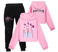 Set di abbigliamento unisex con cappuccio e pantaloni, 2 pezzi, motivo: cacciatori di demoni, Rosa 1., 9-10 anni