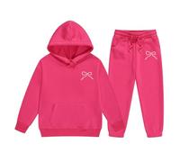 Set di abiti da bambina in pile invernale con cappuccio e pantaloni da jogging, abbigliamento comodo e casual per bambini con stampa elegante per bambini fino a adolescenti, rosa intenso, 8-9 Jahre