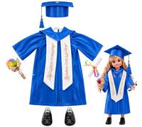 Set di abiti e accessori per bambole da 45,7 cm, 8 pezzi, in raso di alta qualità, cappello e abito da sposa con scarpe, stola ricamata, diploma e bouquet, blu