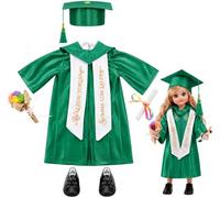 Set di abiti e accessori per bambole da 45,7 cm, 8 pezzi, in raso di alta qualità, cappello e abito da sposa con scarpe, stola ricamata, diploma e bouquet, verde