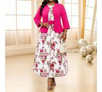 Set di abiti eleganti e casual da donna per primavera, estate, autunno e inverno, composto da un abito con maniche lunghe, collo tondo, vita segnata da cintura e bottoni, midi, e una gonna marrone e u