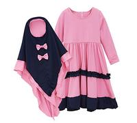 Set di abiti musulmani abaya a maniche lunghe con hijab per neonata, vestito modesto islami per Eid (rosa, 6-12 mesi)