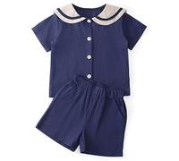 Set di Abiti per Ragazzi, Stile Blu Navy, Pantaloncini in Lino a Maniche Corte, per Bambini Piccoli, Casual, da Indossare Tutti i Giorni, Estate, Primavera e Autunno. H