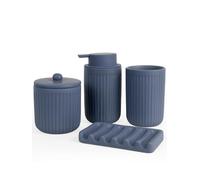 Set di accessori bagno Autumnlife Blu, 4 pezzi in ceramica - 350 ml di erogatore di sapone, bicchiere per spazzolino, portasapone e contenitore per bastoncini di cotone, set di decorazione per il