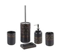 Set di Accessori Bagno Bicchieri Portasapone in Ceramica Oro e Nero Lanco