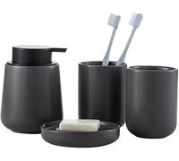 Set di Accessori Bthroom in Ceramica da 4 Pezzi, Set da Banco per Il Bagno di Casa con Dispenser di Sapone, Portasapone, 2 Tazze per Collutorio Confezione, Grey