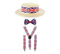Set di accessori con bandiera del Regno Unito, bretelle, papillon e cappello da barcaiolo, per adulti, per feste in maschera