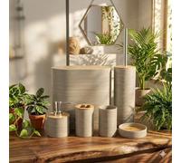 Set di accessori da bagno 4 pezzi/6 pezzi, set da bagno con coperchio in bambù e cinturini opposti, accessori in plastica e bambù, ABS