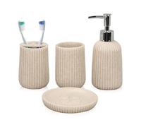 Set di accessori da bagno, 4 pezzi accessori decorativi per il bagno con Dispenser per sapone, Portaspazzolino, Vassoio, Tazza, Accessori per riporre il bagno per il bagno, Beige