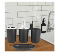 Set di accessori da bagno, 4 pezzi Portaspazzolino in plastica ABS Portaspazzolino Portasapone Decorazione da banco(Black)