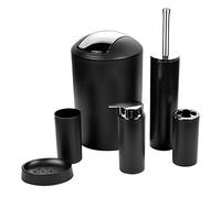 Set di accessori da bagno, 6 pezzi, set da bagno con cestino, scopino, dispenser per sapone, portaspazzolino, tazza e portasapone, in plastica resistente, design moderno per la casa o come regalo