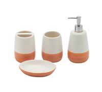 Set di accessori da bagno arancioni, 4 pezzi, portaspazzolino color corallo, dispenser di sapone color terracotta, portasapone, bicchiere, tazza