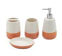 Set di accessori da bagno arancioni, 4 pezzi, portaspazzolino color corallo, dispenser di sapone, portasapone, bicchiere, per decorare il bagno e come regalo (arancione)