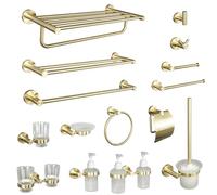 Set di accessori da bagno - Barra porta asciugamani da parete, porta carta igienica, gancio per accappatoio, dispenser di sapone, anello per asciugamani e mensola, soluzione completa per riporre il