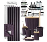 Set di accessori da bagno con portaoggetti da doccia e tappeti da bagno, set di accessori da bagno da 27 pezzi con ripiani da doccia tappeti da bagno viola, set di tende da doccia, cestino per