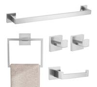 Set di accessori da bagno da 5 pezzi in acciaio spazzolato, con barra portasciugamani e supporti per bagno, in acciaio inossidabile SUS304, montaggio a parete, 50 cm