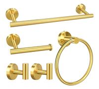 Set di accessori da bagno da 5 pezzi, in oro spazzolato, tra cui barre per asciugamani da 40,6 cm, porta carta igienica, anelli per asciugamani, ganci per asciugamani (5 pezzi, oro spazzolato)