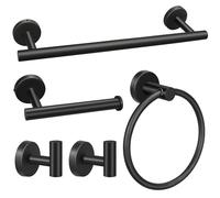 Set di accessori da bagno da 5 pezzi, nero opaco, tra cui barre per asciugamani da 40,6 cm, porta carta igienica, anelli per asciugamani, ganci per asciugamani
