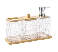 Set di accessori da bagno, Dispenser di sapone con vassoio, dispenser di sapone in bambù, portaspazzolino, scatola di cotton fioc
