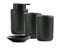 Set di accessori da bagno dispenser per lozioni, portaspazzolino, portasapone, 4 pezzi, ricaricabili, decorazione antica (Nero)
