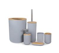 Set di accessori da bagno, Grigio con dispenser di sapone, portaspazzolino, bicchiere, portasapone, bidone della spazzatura e scopino for WC, 4 pezzi(Gray 6pcs)