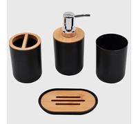 Set di accessori da bagno, Grigio con dispenser di sapone, portaspazzolino, bicchiere, portasapone, bidone della spazzatura e scopino for WC, 4 pezzi(Black 4pcs)