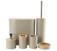 Set di accessori da bagno in 6 pezzi in bambù, include dispenser per sapone, porta spazzolino, bicchiere per spazzolino, piatto per sapone per decorare il piano di lavoro, adatto come regalo per compl