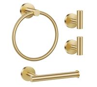 Set di accessori da bagno, in acciaio inox dorato, 4 pezzi, include barre per asciugamani, porta asciugamani di carta e 2 ganci per accappatoio