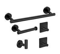 Set di accessori da bagno in acciaio inox rotondo per bagno WC nero, set da 5 pezzi