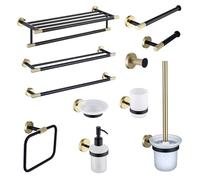 Set di accessori da bagno in acciaio inox spazzolato nero - dispenser di sapone, porta asciugamani, portabicchieri e gancio appendiabiti per una decorazione elegante della casa