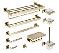 Set di accessori da bagno in acciaio inox spazzolato, porta carta igienica, porta asciugamani, portasapone, ganci e rastrelliera - Modern Home Decor Essentials