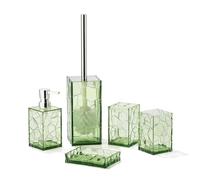 Set di accessori da bagno in acrilico trasparente, antiruggine, design trasparente, include dispenser di sapone, portaspazzolino, tazza, portasapone e scopino per WC, 5 pezzi (verde saga)