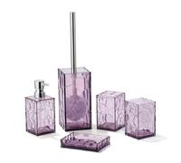 Set di accessori da bagno in acrilico trasparente, antiruggine, design trasparente, include dispenser di sapone, portaspazzolino, tazza, portasapone e scopino per WC, 5 pezzi (viola lavanda)