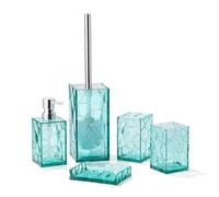 Set di accessori da bagno in acrilico trasparente, antiruggine, design trasparente, include dispenser di sapone, portaspazzolino, tazza, portasapone e scopino per WC, 5 pezzi (blu foglia di tè)