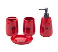 Set di accessori da bagno, in ceramica, 4 pezzi, portaspazzolino, dispenser di sapone, portasapone, bicchiere, decorazione per il bagno e regalo (blu navy e rosso)
