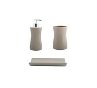 MSV Set da 3 accessori per il bagno, con dispenser per sapone, portasapone e portaspazzolino, in ceramica, colore grigio talpa (Palma Taupe)