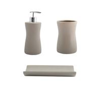MSV Set da 3 accessori per il bagno, con dispenser per sapone, portasapone e portaspazzolino, in ceramica, colore grigio talpa (Palma Taupe)