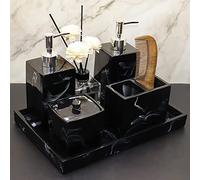Set di accessori da bagno in marmo, 6 pezzi, include dispenser di sapone, portaspazzolino, vassoio e elegante decorazione per bagni moderni, nero