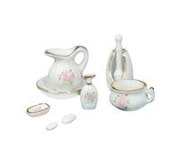 Set di accessori da bagno in miniatura per casa delle bambole in scala 1:12, con vasi, tazza, vaso di fiori, sapone, portasapone, scopino e supporto, vassoio portaoggetti