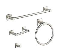 Set di accessori da bagno in nichel spazzolato, 4 pezzi, in acciaio inossidabile, da parete, include barra portasciugamani da 40 cm, anello per asciugamani, ganci per accappatoio, porta carta igienica