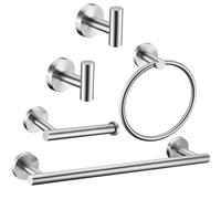 Set di accessori da bagno in nichel spazzolato, 5 pezzi, include barra portasciugamani da 40,6 cm, 2 ganci per asciugamani, porta carta igienica, anello per asciugamano rotondo in acciaio inox SUS304,